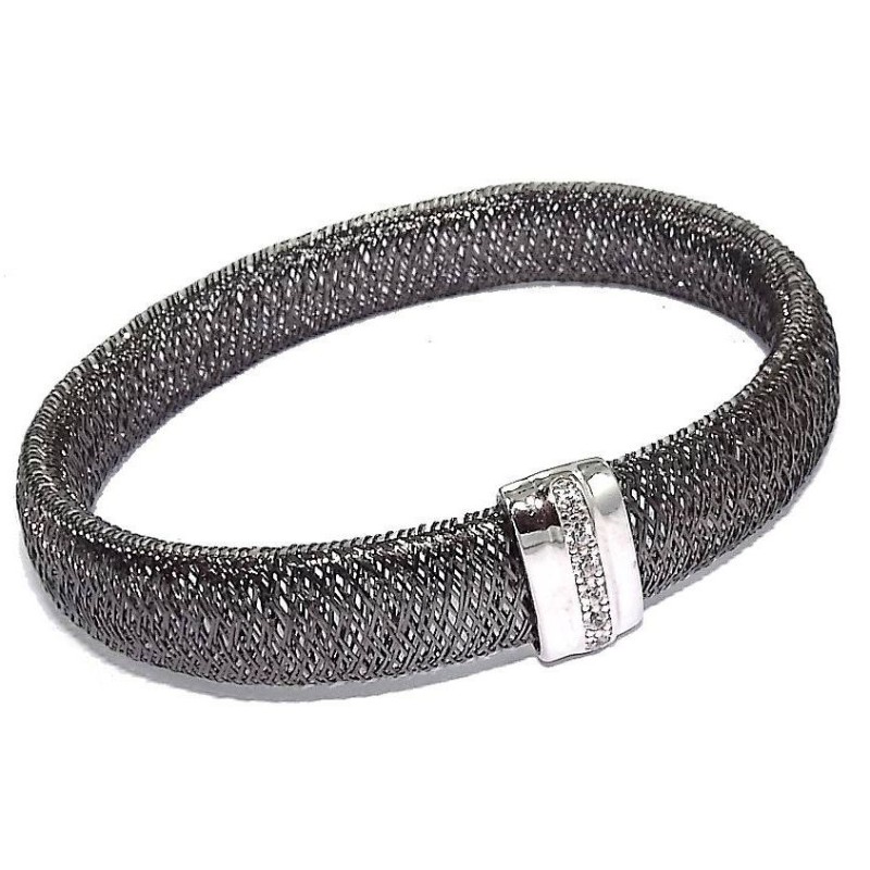 Gourmette extensible en argent rhodié et cristal femme, Bonheur Gourmette extensible en argent rhodié et cristal femme, Bonheur