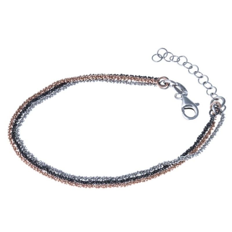 Gourmette en argent 925 rhodié trois tons pour femme, Joy Gourmette en argent 925 rhodié trois tons pour femme, Joy