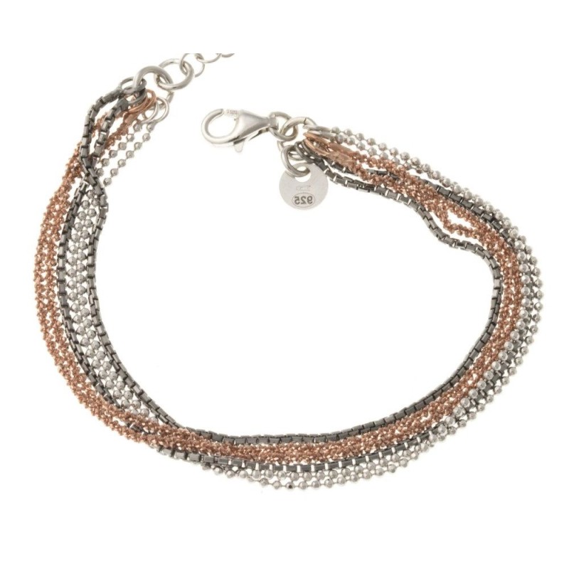Bracelet en argent rhodié trois tons et 6 fils pour femme Bracelet en argent rhodié trois tons et 6 fils pour femme