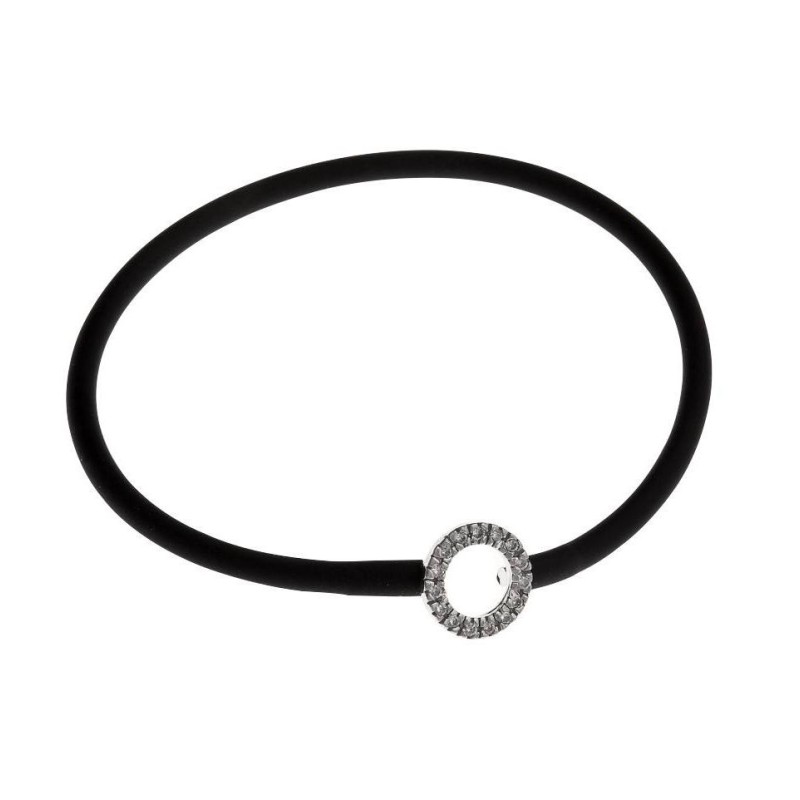 Bracelet silicone noir et en argent 925 rhodié pour femme, Cercle Bracelet silicone noir et en argent 925 rhodié pour femme, Cercle
