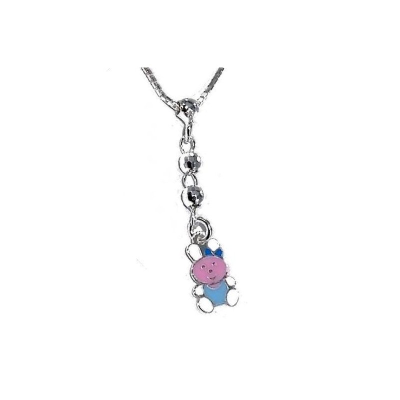 Collier enfant en argent 925 millièmes et émail, pendentif Lapin Collier enfant en argent 925 millièmes et émail, pendentif Lapin