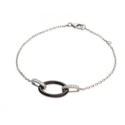 Bracelet femme en céramique noire & argent rhodié - Ovale - Lyn&Or Bijoux