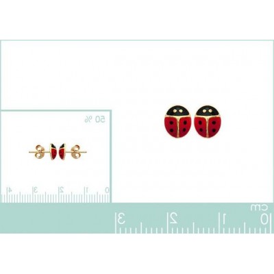 boucles d'oreilles fillette en plaqué or, motif Coccinelle rouge - Lyn&Or Bijoux