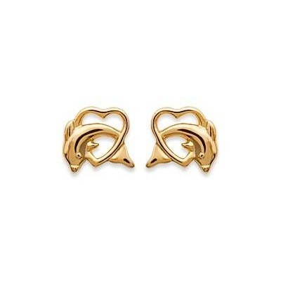 Boucles d'oreille femme & enfant en plaqué or - Coeur-Dauphin - Lyn&Or Bijoux