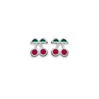 Boucles d'oreille fillette en argent - Cerise rouge - Lyn&Or Bijoux