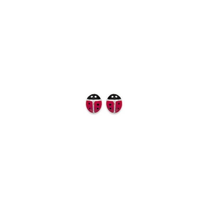 boucles d'oreilles enfant en argent - Coccinelle rouge - Lyn&Or Bijoux
