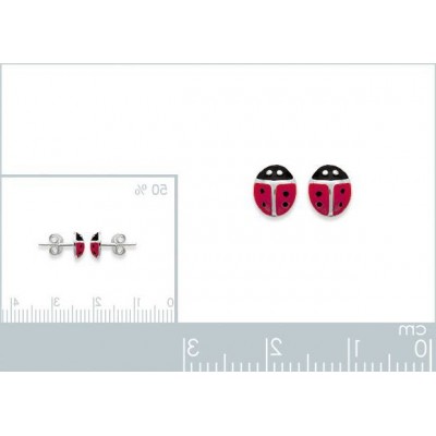 Boucles d'oreille fillette en argent 925, motif Coccinelle rouge - Lyn&Or Bijoux