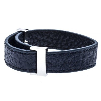 bracelet modulale en cuir bleu marine Odena, 1 cm pour femme - Lyn&Or Bijoux