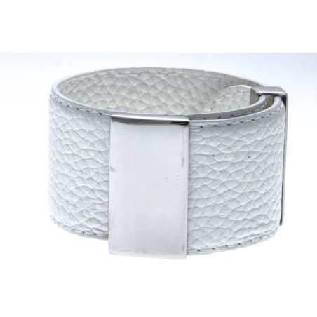 bracelet modulale en cuir blanc manchette 3 cm Odena pour femme - Lyn&Or Bijoux
