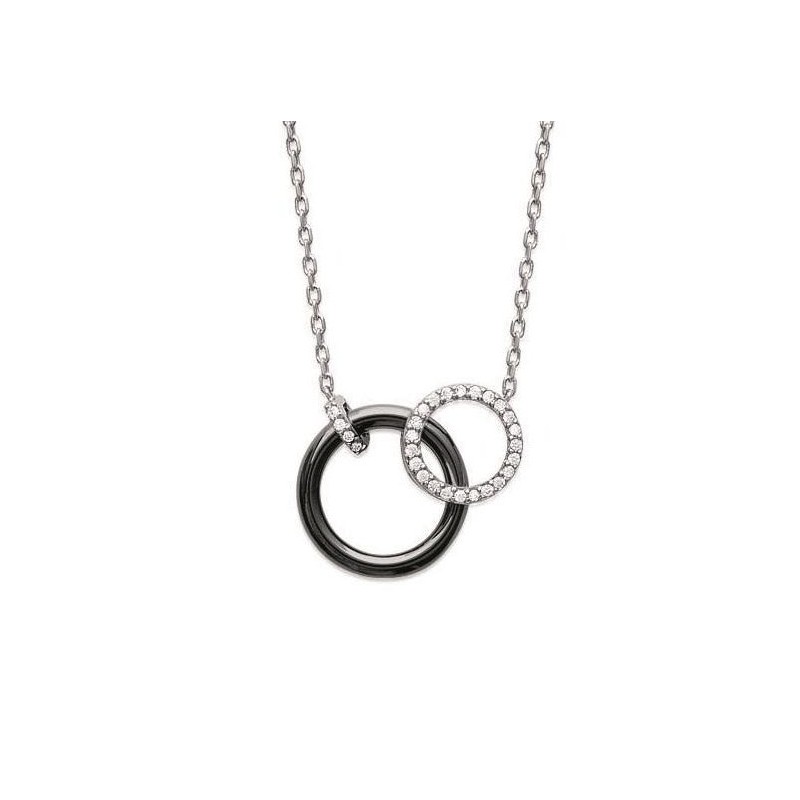 Collier en argent 925 millièmes, céramique noire, zircone, Zylla Collier en argent 925 millièmes, céramique noire, zircone, Zylla