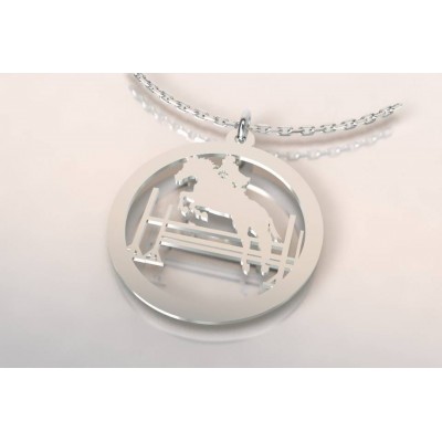 Collier équitation, argent 925, femme - Cavalier au saut d'obstacle - Lyn&Or Bijoux