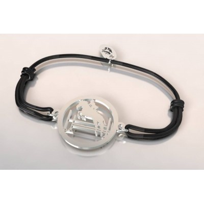 Bracelet argent et cordon noir pour femme - Cheval, Saut d'obstacle - Lyn&Or Bijoux