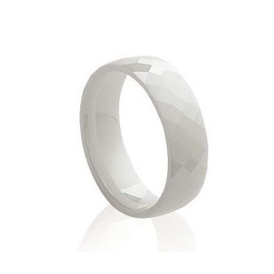Bague femme, anneau en céramique blanche facettée 6 mm - Abyssa - Lyn&Or Bijoux