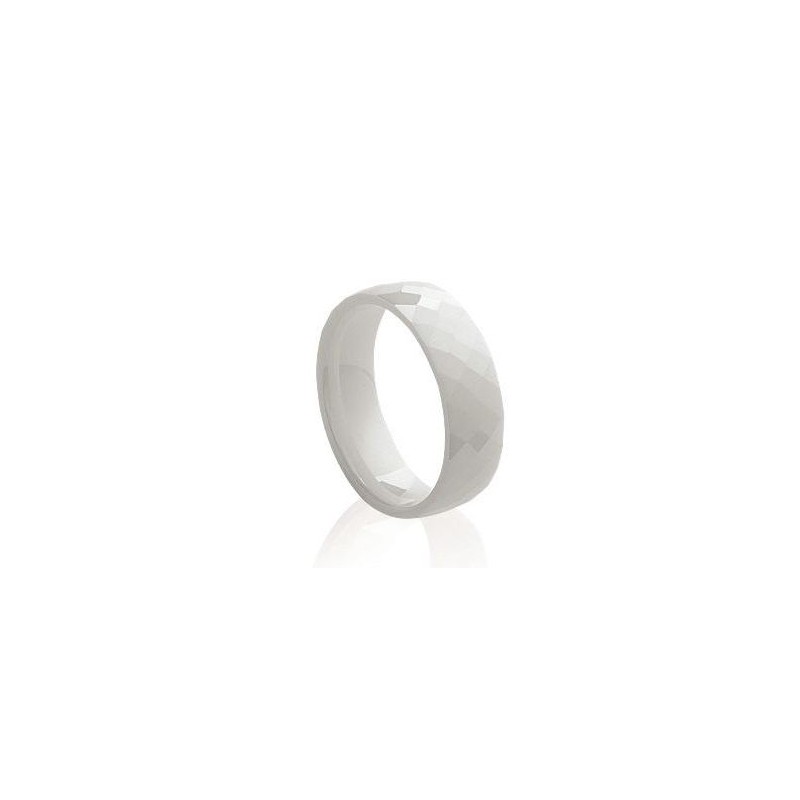 Bague femme, anneau en céramique blanche facettée 6 mm - Abyssa - Lyn&Or Bijoux