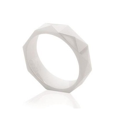 Bague femme, anneau blanc facetté 5 mm en céramique, Sandy - Lyn&Or Bijoux