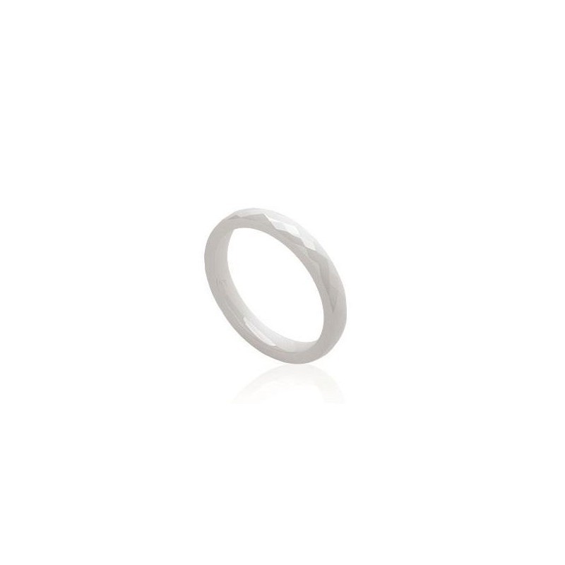 Bague céramique pour femme, anneau blanc facetté 3 mm, Galilea - Lyn&Or Bijoux
