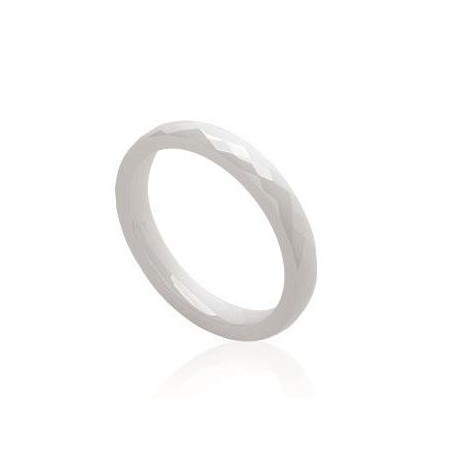 Bague céramique pour femme, anneau blanc facetté 3 mm, Galilea - Lyn&Or Bijoux