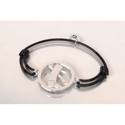 Bracelet équitation, cordon noir, médaillon Botte et cravache - Lyn&Or Bijoux