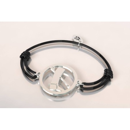 Bracelet équitation, cordon noir, médaillon Botte et cravache - Lyn&Or Bijoux