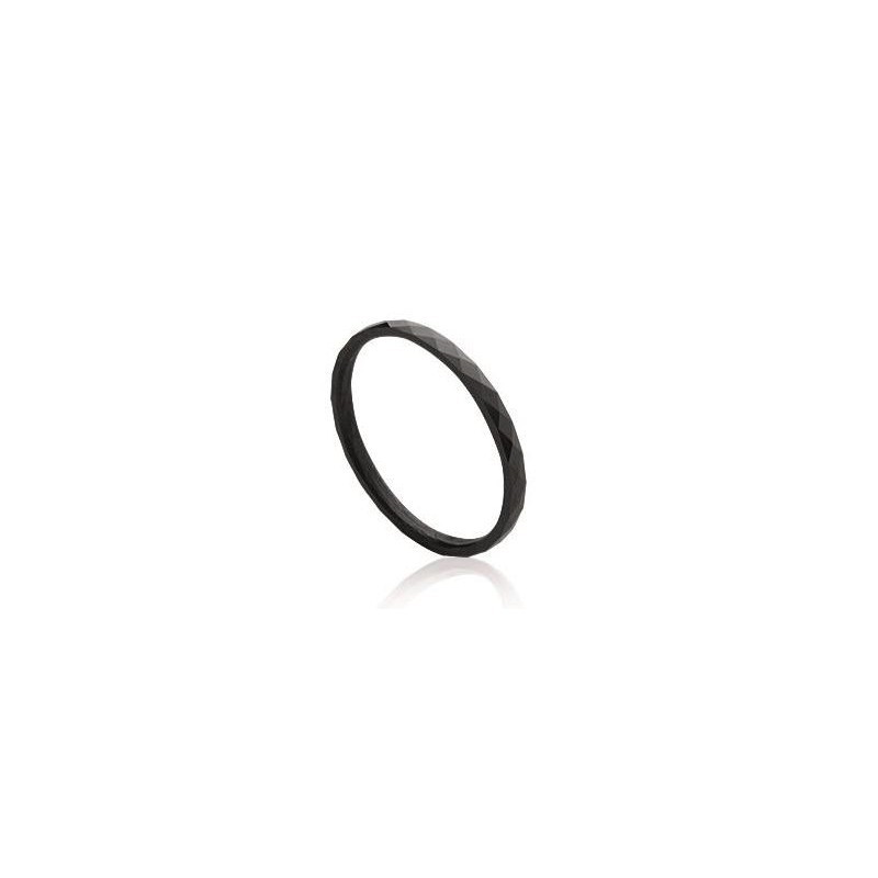 Bague femme, anneau de céramique noire facettée 2 mm - Tina - Lyn&Or Bijoux