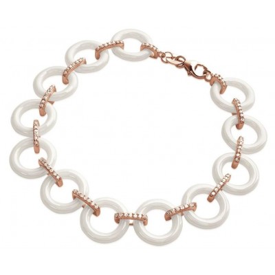 Bracelet femme en céramique blanche & plaqué or rose - Liéna - Lyn&Or Bijoux
