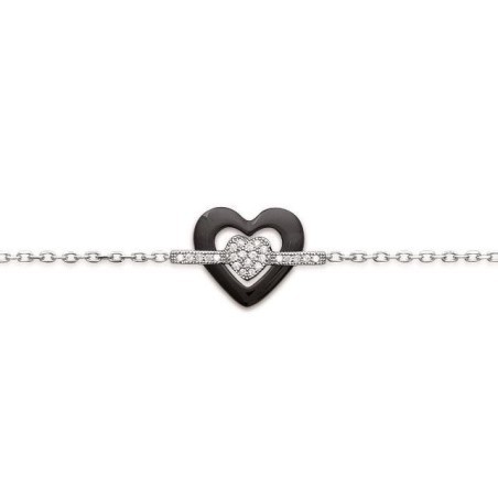 Bracelet coeur en argent, céramique noire pour femme - Scala - Lyn&Or Bijoux