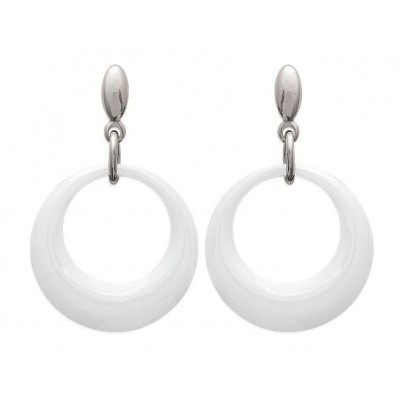 Boucles d'oreille en céramique blanche et acier pour femme - Krya - Lyn&Or Bijoux