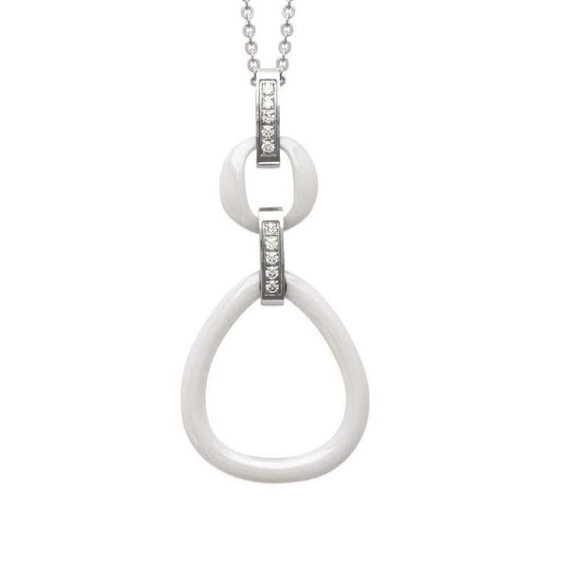 Collier pour femme en céramique blanche, zircon et acier, Milla Collier pour femme en céramique blanche, zircon et acier, Milla