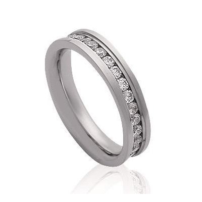 Bague femme, anneau en acier gris & Zircon blanc - Allya - Lyn&Or Bijoux