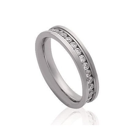 Bague femme, anneau en acier gris & Zircon blanc - Allya - Lyn&Or Bijoux