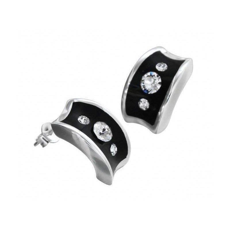 Boucles d'oreilles LZ, demi-créoles incurvées noires, Swarovski Boucles d'oreilles LZ, demi-créoles incurvées noires, Swarovski