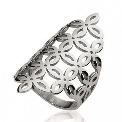 Grosse bague pour femme en acier gris, motif floral - Liana - Lyn&Or Bijoux