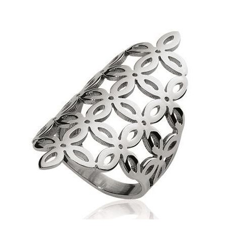 Grosse bague pour femme en acier gris, motif floral - Liana - Lyn&Or Bijoux