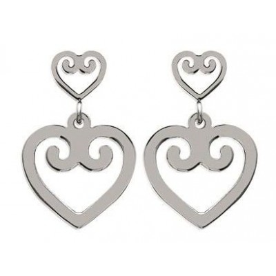Boucles d'oreille pendantes femme, coeur en acier - Mambo - Lyn&Or Bijoux