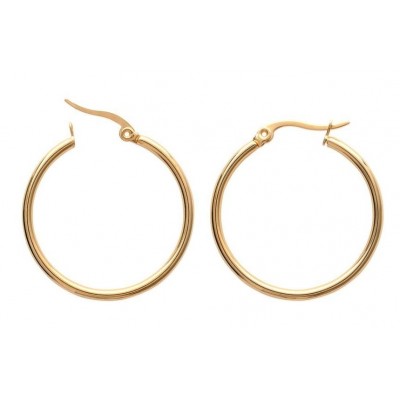 Boucles d'oreille créoles femme, acier doré 30 mm - Paradise - Lyn&Or Bijoux