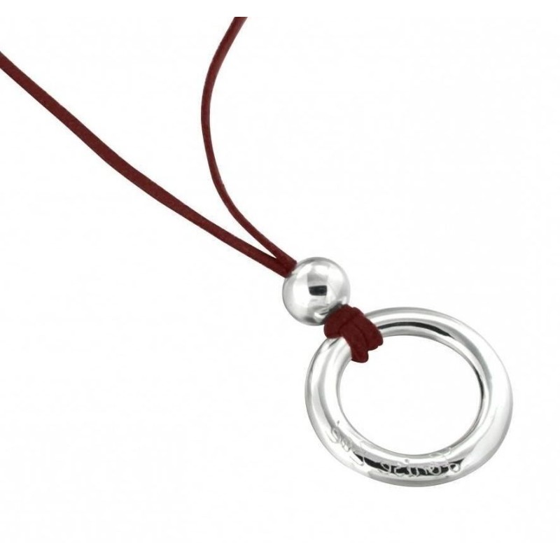 Collier créateur en argent et suédine rouge pour femme - Cercle - Lyn&Or Bijoux