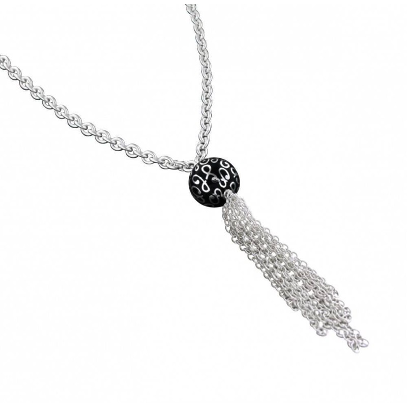 long collier sautoir en argent pour femme, perle noire signée - Bijoux de créateur pour femme long collier sautoir en argent pour femme, perle noire signée - Bijoux de créateur pour femme