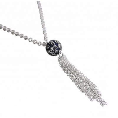 Collier sautoir long en argent, résine bleu nuit pour femme - Pampille - Lyn&Or Bijoux