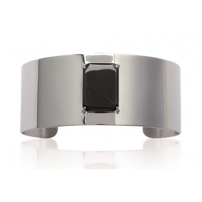 Bracelet manchette en acier et pierre noire pour femme - Paola - Lyn&Or Bijoux