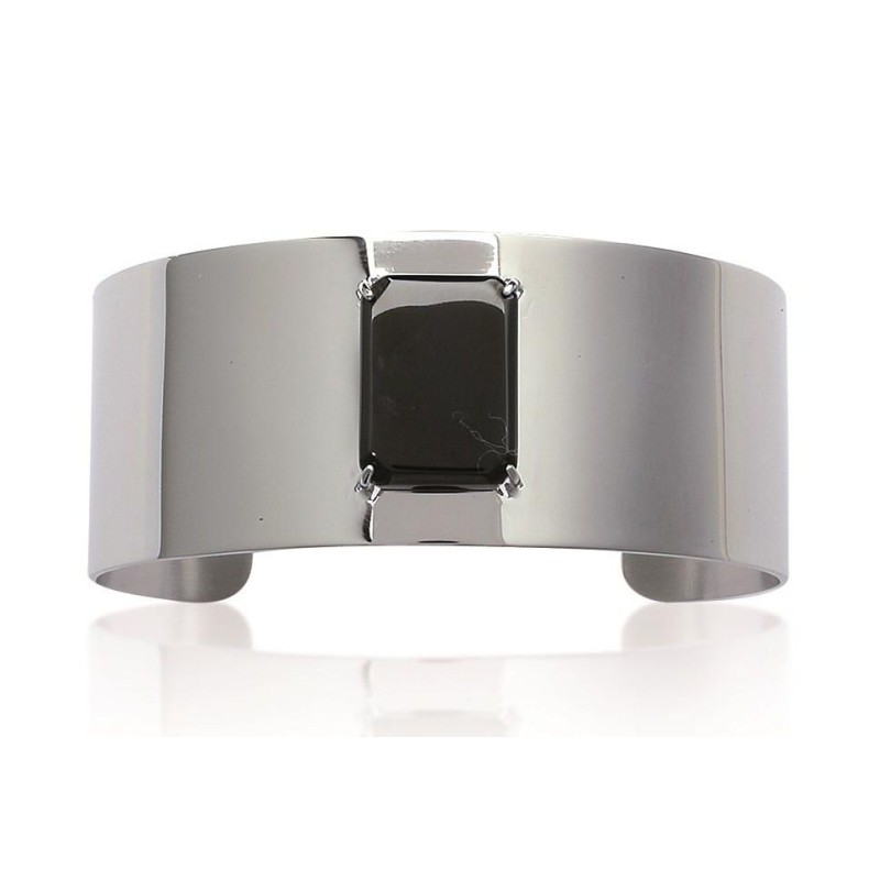 Bracelet manchette en acier et pierre noire pour femme - Paola - Lyn&Or Bijoux