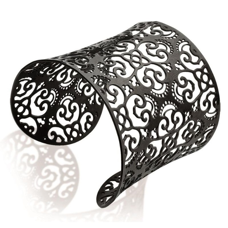 Bracelet noir femme, large manchette en acier noir - Simila - Lyn&Or Bijoux