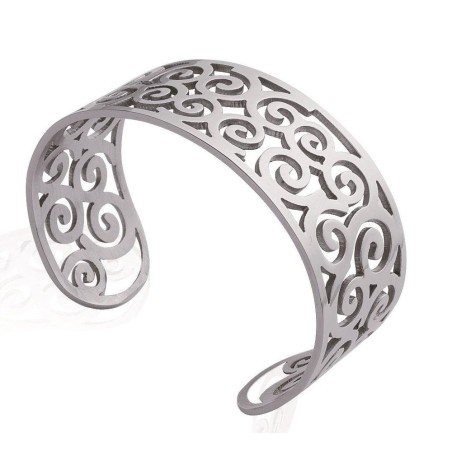 Bracelet manchette en acier gris - Galilea - Lyn&Or Bijoux