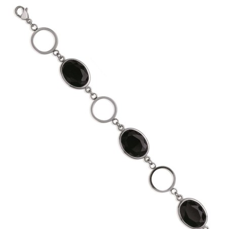 Bracelet acier et pierre noire pour femme - Zelna - Lyn&Or Bijoux