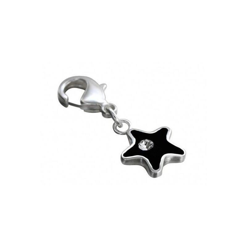 Charm en argent, résine noire, cristal de Swarovski, Black Star Charm en argent, résine noire, cristal de Swarovski, Black Star