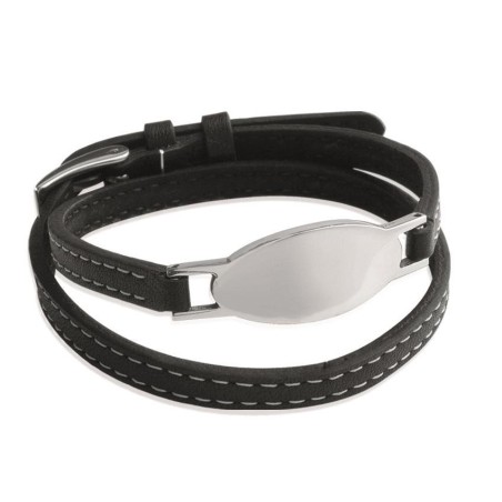 Bracelet acier et cuir noir pour femme - Filla - Lyn&Or Bijoux