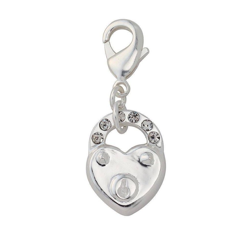Breloque femme en argent, cristal de Swarovski, coeur cadenas Breloque femme en argent, cristal de Swarovski, coeur cadenas