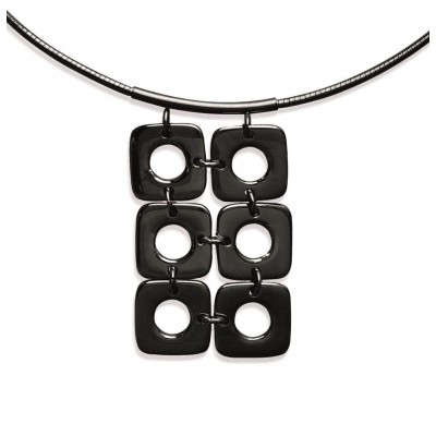 Collier acier noir pour femme, câble & grand pendentif original - Ylova