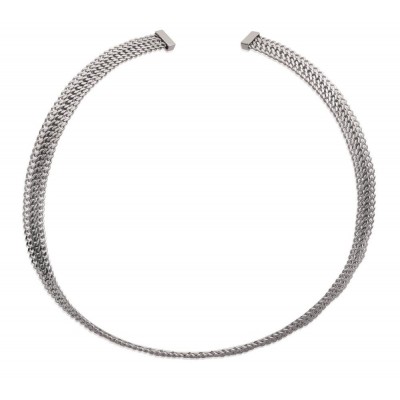 Collier rigide ouvert pour femme en acier gris tressé - Mabelle