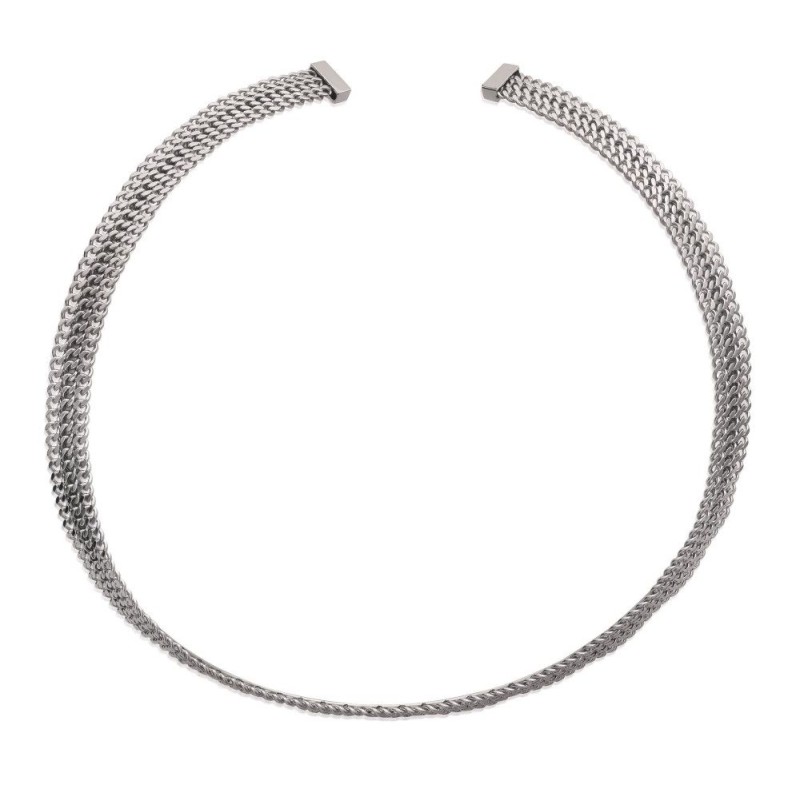 Collier rigide ouvert pour femme en acier gris tressé - Mabelle