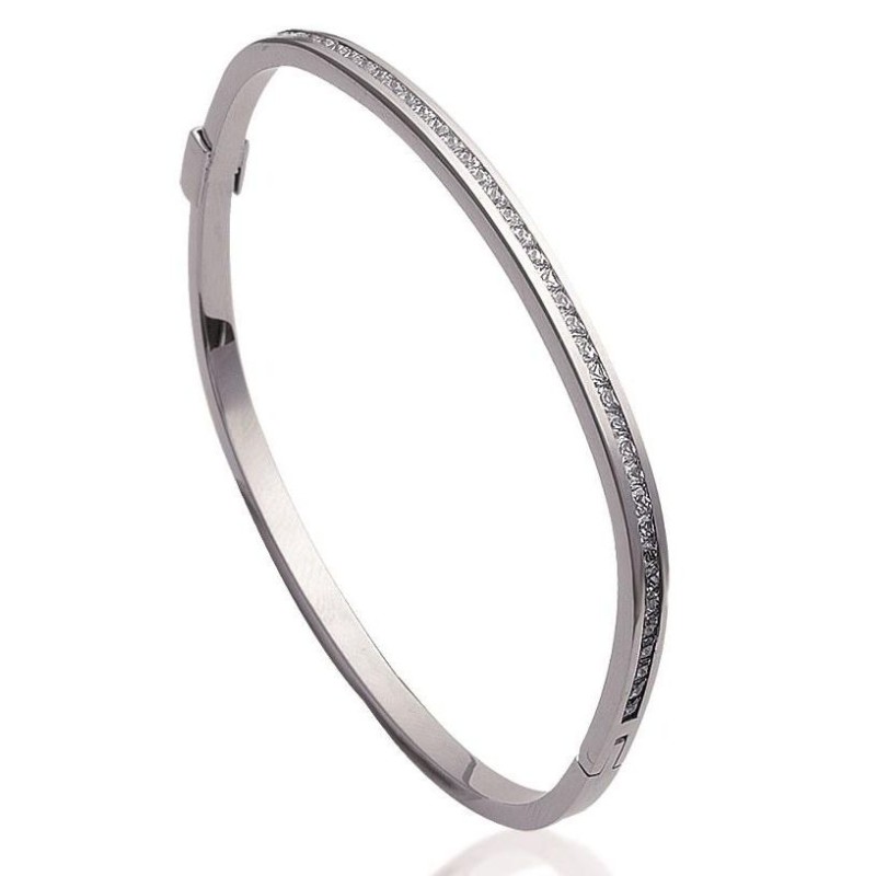 Bracelet jonc pour femme original en acier et zirconium ♥ Lyn&Or